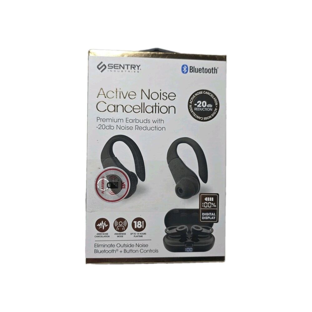 Sentry Active Noise Cancellation True Wireless Earbuds Sport Hook Style Black